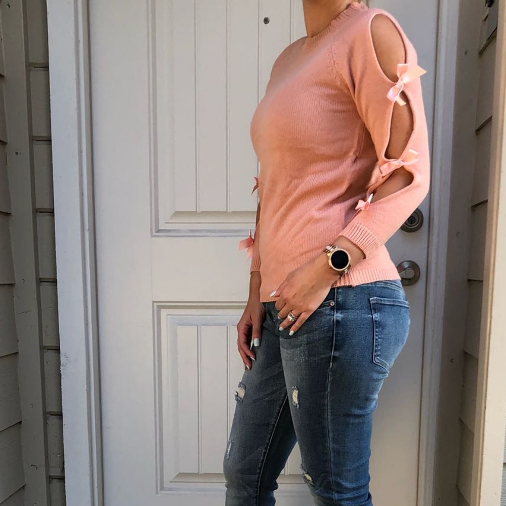O neck knit pullover bow sweater - Picture 7 of 8